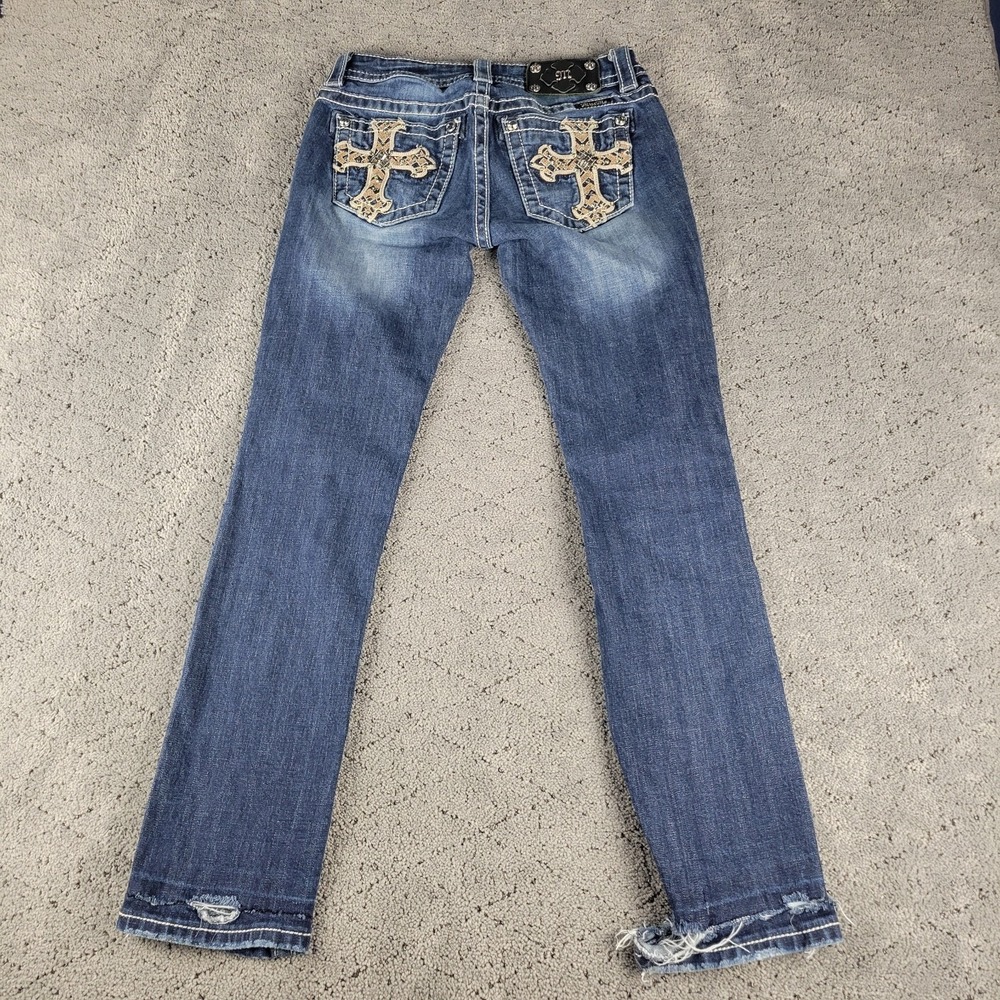 Miss Me Jeans Womens 26 Blue Signature Rise Straight Rhinestones Embellished